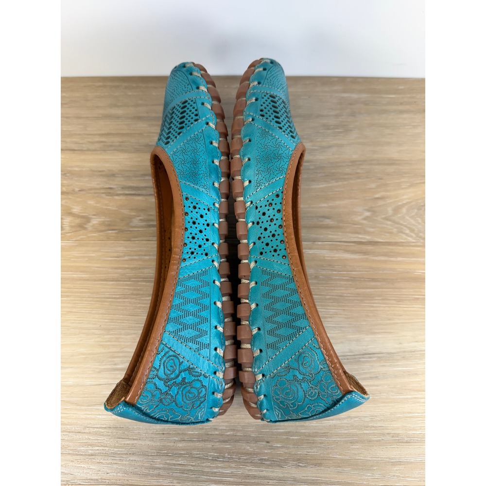 Spring Step Kenyetta Flats Turquoise Laser Cut Leather Boho Chic EU 38 US 7.5-8 - Picture 9 of 11